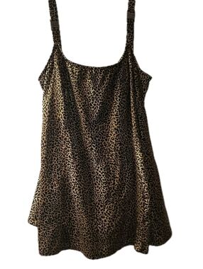 Vintage Slim Allure Leopard Print Swim Dress One Piece Swimsuit 22W Made in USA